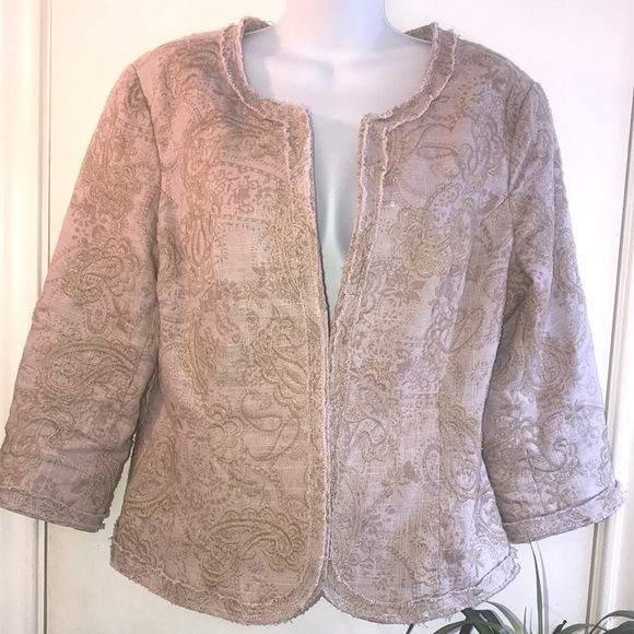 Coldwater Creek Taupe Linen Blend Blazer Size 12 - Picture 1 of 15